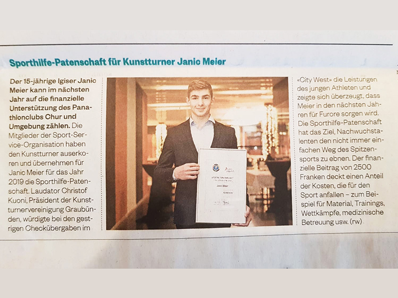 Sporthilfe-Patenschaft für Kunstturner Janic Meier